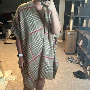 Do Everything in Love Beige and Red Plaid Poncho